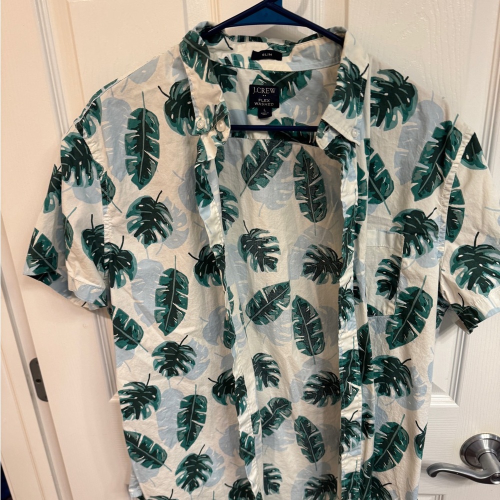 J. Crew Green and White Casual Button Down Shirt